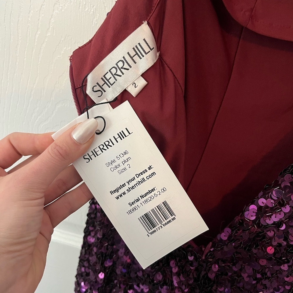 NWT Sherri Hill Purple Sequin Halter Dress Size 2 - Picture 11 of 13